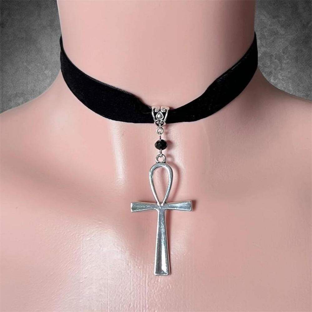 Ankh cross pendant choker
